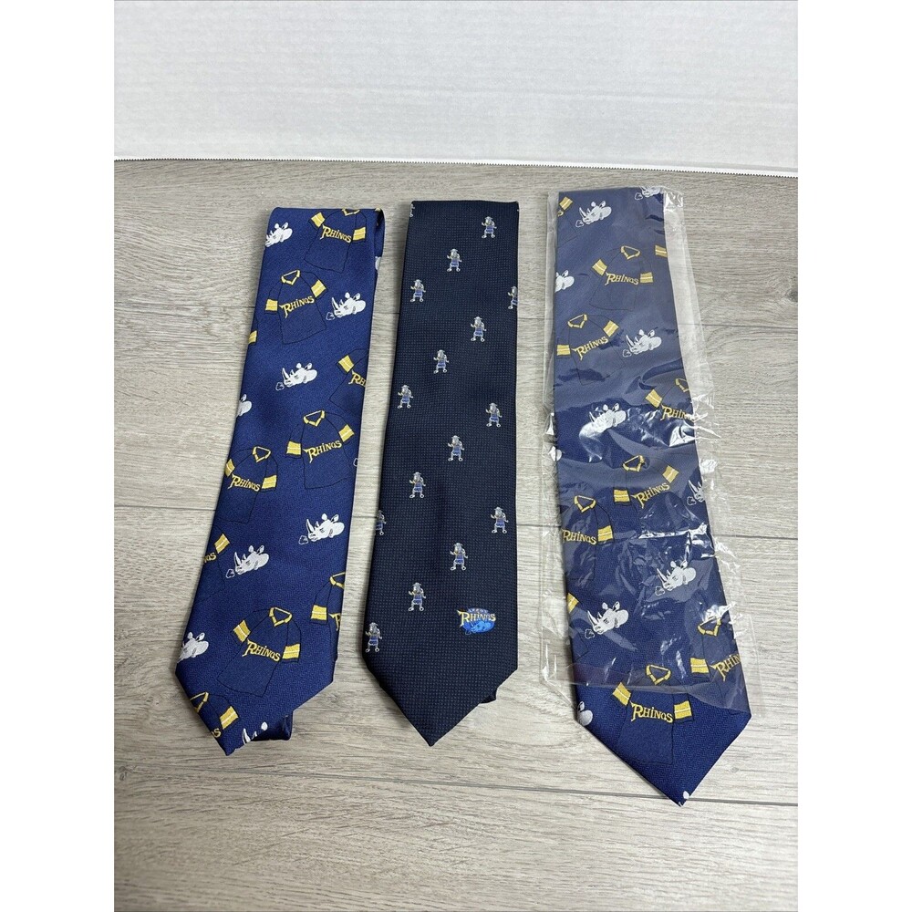 3 Leeds Rhinos Blue Rugby League Neck Tie With Logo 55+ Inches Long